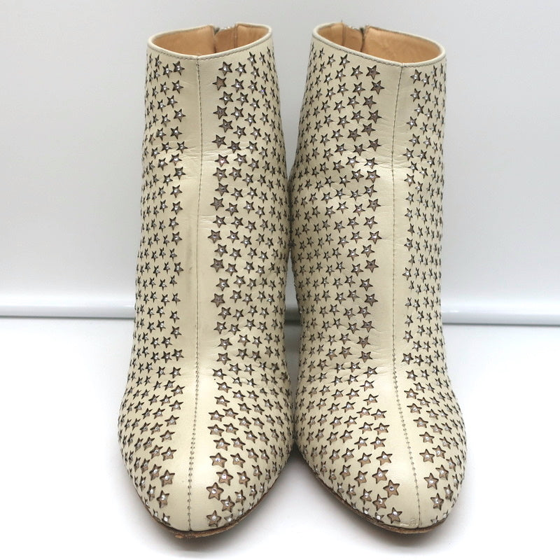 Charlotte Olympia Alba Star Ankle Boot Cream Crystal-Embellished Leather Size 38