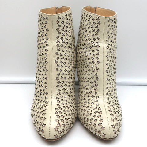 Charlotte Olympia Alba Star Ankle Boot Cream Crystal-Embellished Leather Size 38