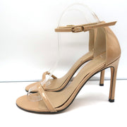 Stuart Weitzman Nudistsong Sandals Beige Patent Leather Size 7N Ankle Strap Heel