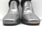 Vic Matie Metal Heel Pumps Black Nubuck & Silver Metallic Leather Size 37.5