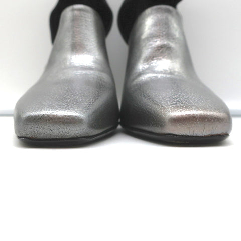 Vic Matie Metal Heel Pumps Black Nubuck & Silver Metallic Leather Size 37.5