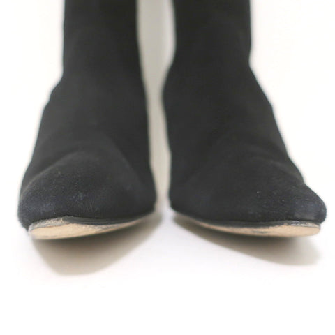 Manolo Blahnik Pascalare Knee High Boots Black Stretch Suede Size 38.5