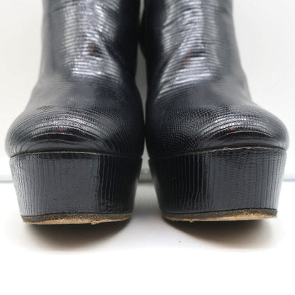 Viktor & Rolf Platform Ankle Boots Black Lizard-Embossed Leather Size 37