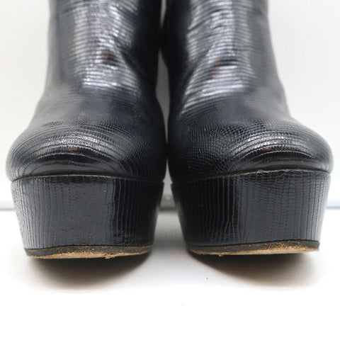 Viktor & Rolf Platform Ankle Boots Black Lizard-Embossed Leather Size 37