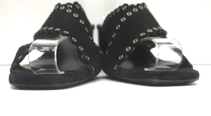 Saint Laurent Loulou Slide Sandals Black Eyelet-Trim Suede Size 39.5 High Heel