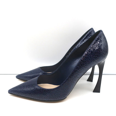 Christian Dior Songe Pumps Navy Cracked Leather Size 37 Pointed Toe Heels