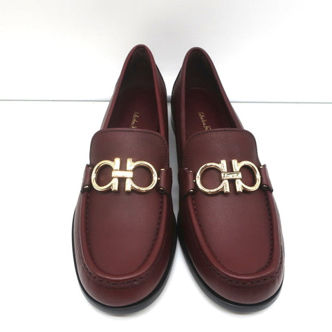 Salvatore Ferragamo Rolo Gancini Loafers Burgundy Leather Size 7.5C NEW