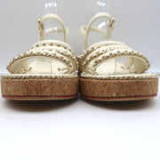 Cork Platform Sandals Cream Chain-Trim Leather Size 37.5 CC Ankle Strap