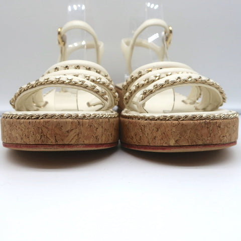 Cork Platform Sandals Cream Chain-Trim Leather Size 37.5 CC Ankle Strap
