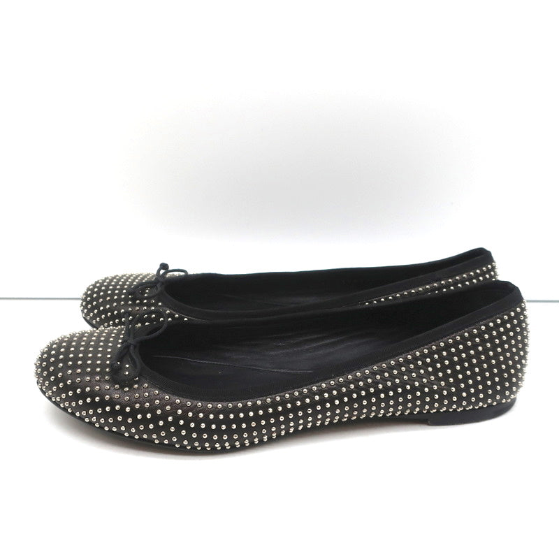 Saint Laurent Dance Ballet Flats Black Studded Leather Size 37.5