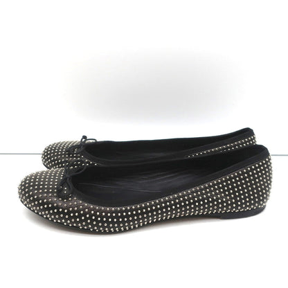 Saint Laurent Dance Ballet Flats Black Studded Leather Size 37.5