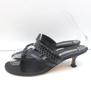 Manolo Blahnik Susa Thong Sandals Black Snakeskin Size 38.5 Kitten Heel Slides