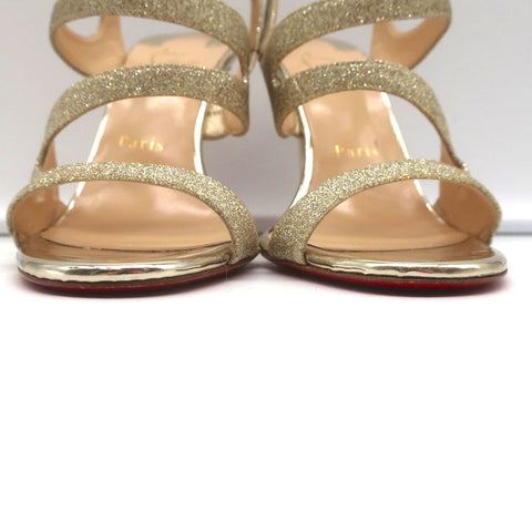 Christian Louboutin Vavazou Asymmetric Sandals Gold Glitter & Leather Size 38