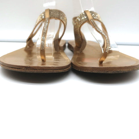 Pedro Garcia Crystal Thong Sandals Zulmar Gold Satin Size 38 Slingback Flats