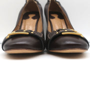 Chloe Buckle Wedge Pumps Dark Brown Leather Size 40