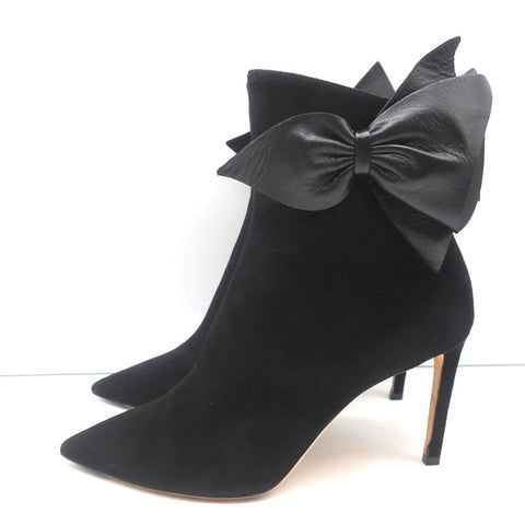 Jimmy Choo Kassidy Bow Ankle Boots Black Suede Size 39 Pointed Toe High Heel