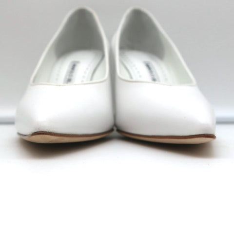 Manolo Blahnik Pumps Urgenzapla White Leather Size 36.5 Pointed Toe Heels