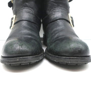 Jimmy Choo Youth Biker Boots Black Leather Size 38 Buckled Ankle Boots