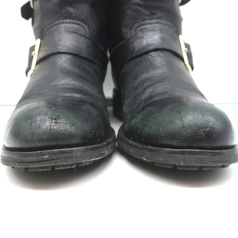 Jimmy Choo Youth Biker Boots Black Leather Size 38 Buckled Ankle Boots