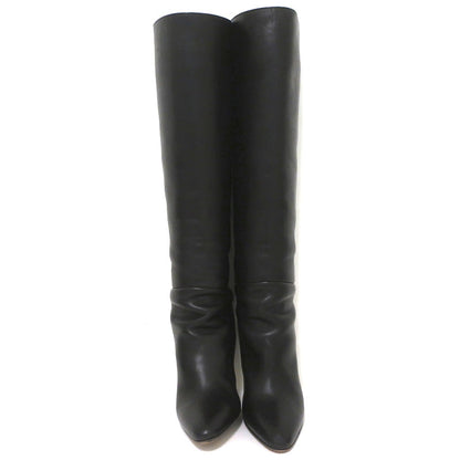 Hermes Knee High Boots Brown-Trimmed Black Leather Size 36 High Heel