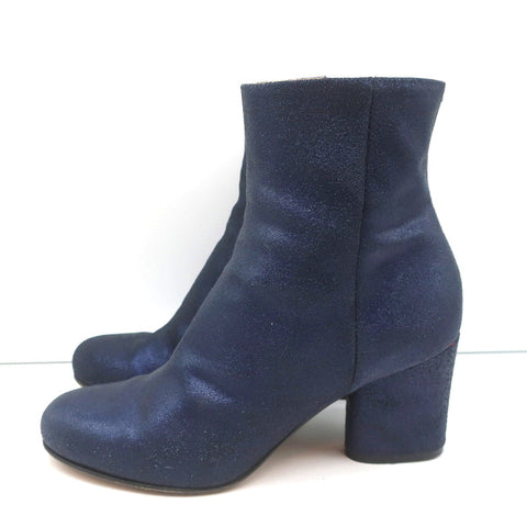 Maison Margiela Ankle Boots Navy Metallic Suede Size 38
