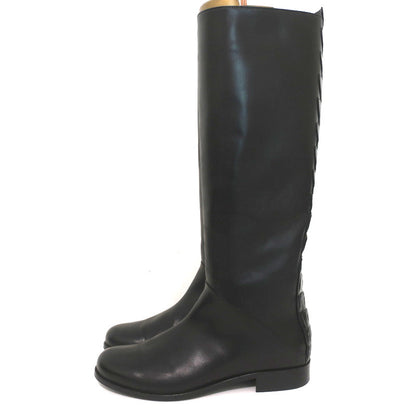 Fendi Riding Boots Black Croc-Trim Leather Size 36 Flat Knee High Boots