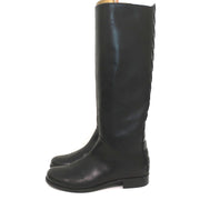 Fendi Riding Boots Black Croc-Trim Leather Size 36 Flat Knee High Boots
