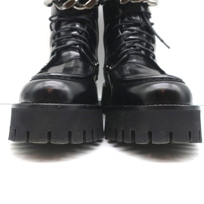 Casadei Chain Link Combat Boots Black Studded Leather Size 36.5