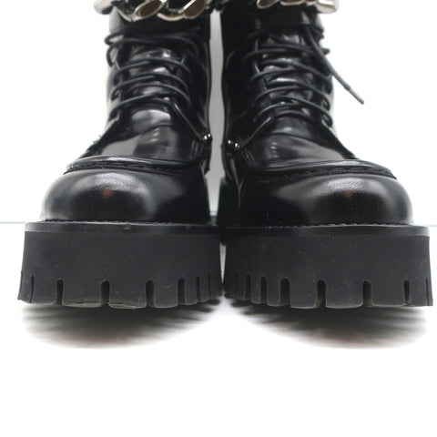 Casadei Chain Link Combat Boots Black Studded Leather Size 36.5