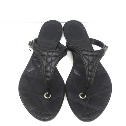 Christian Dior Cannage Thong Sandals Black Leather Size 35.5 Flat Slides