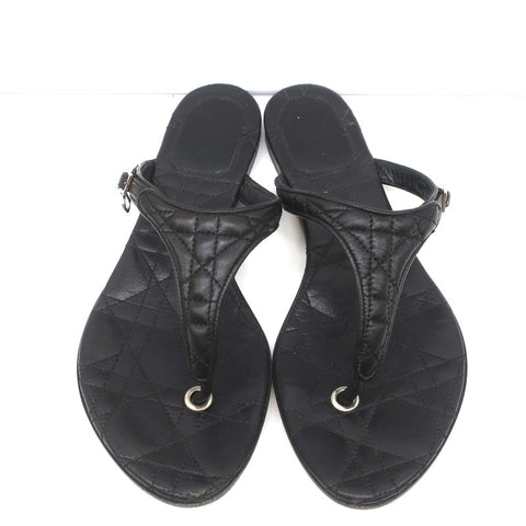 Christian Dior Cannage Thong Sandals Black Leather Size 35.5 Flat Slides