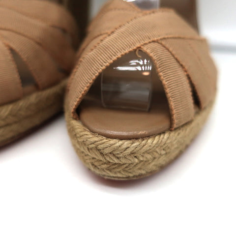Christian Louboutin Delfin 120 Platform Espadrille Wedges Brown Ribbon Size 40