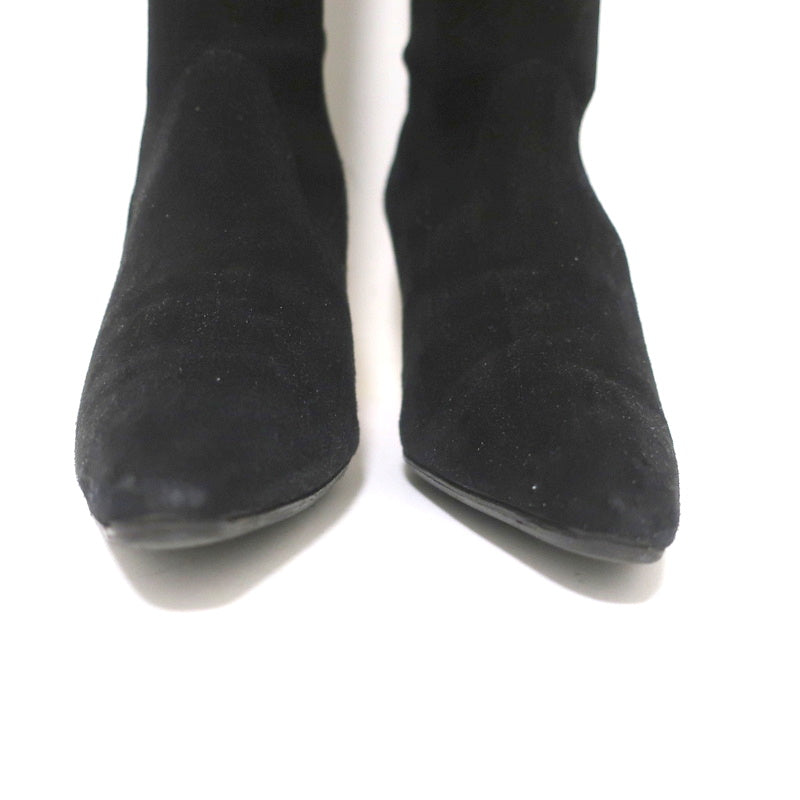 Manolo Blahnik Pascalare Knee High Boots Black Stretch Suede Size 37.5