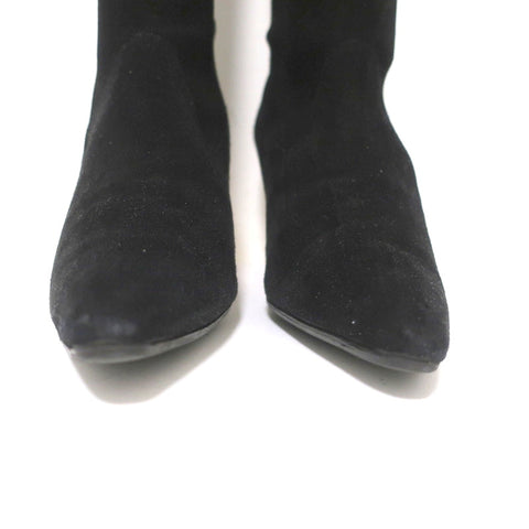 Manolo Blahnik Pascalare Knee High Boots Black Stretch Suede Size 37.5