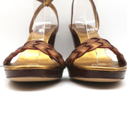 Gucci Braided Platform Sandals Bronze Metallic Leather Size 9.5 Ankle Strap Heel