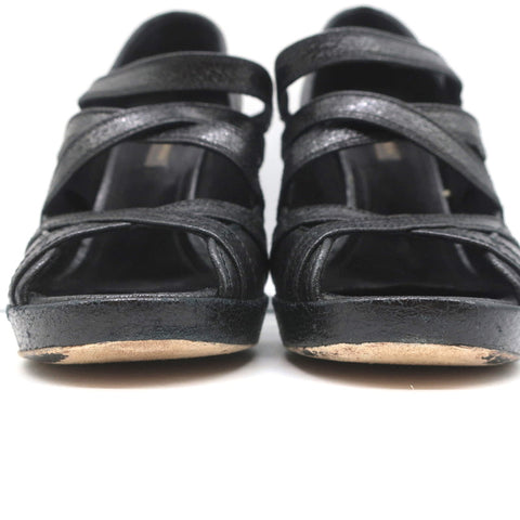 Louis Vuitton Ball Whip Crisscross Pumps Black Leather Size 35.5 Open Toe Heels