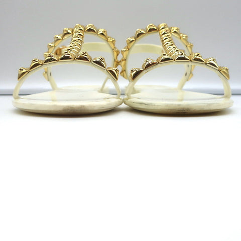 Stuart Weitzman Jelrose Studded Jelly Sandals Cream/Gold Size 7 Flat Slingback