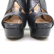Fendi Platform Peep Toe Sandals Black Snakeskin Size 38.5 Slingback Heels