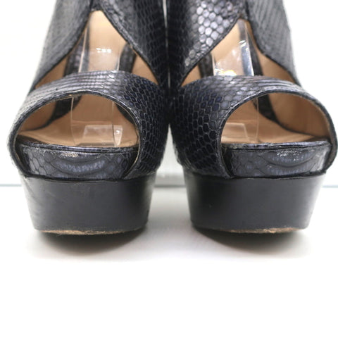 Fendi Platform Peep Toe Sandals Black Snakeskin Size 38.5 Slingback Heels