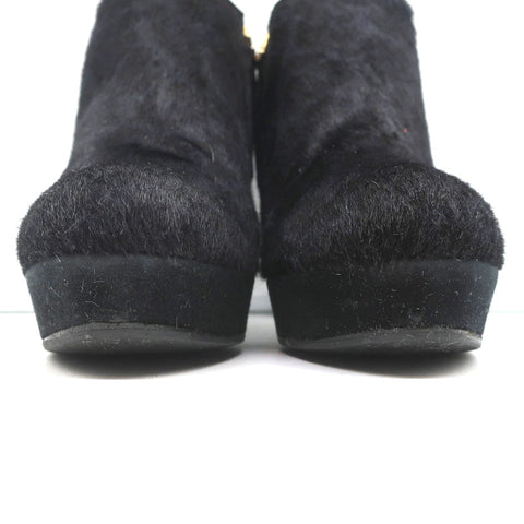 Yves Saint Laurent Platform Booties Navy/Black Leopard Print Pony Hair Size 38