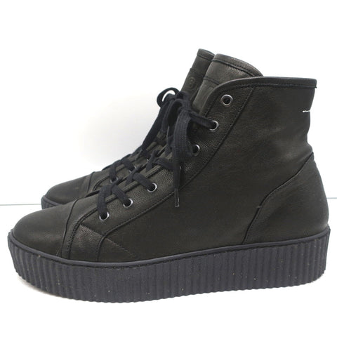 MM6 Maison Margiela High Top Platform Creeper Sneakers Black Leather Size 41