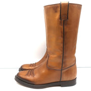 Gucci Riding Boots Brown Burnished Leather Size 37 Mid Calf Flat