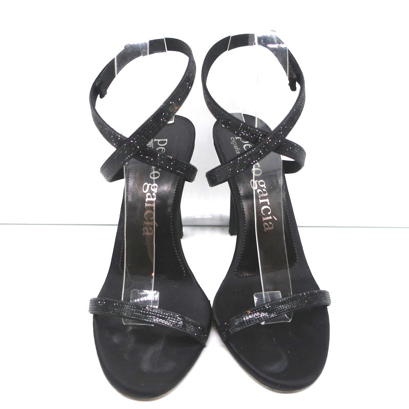 Pedro Garcia Ankle Strap Sandals Clara Black Crystal-Embellished Satin Size 37
