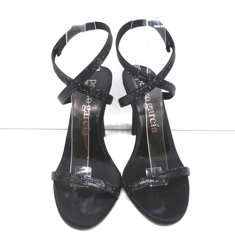 Pedro Garcia Ankle Strap Sandals Clara Black Crystal-Embellished Satin Size 37