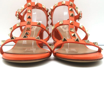 Valentino Rockstud Ankle Strap Sandals Orange Leather Size 40 Open Toe Heels NEW