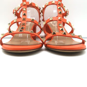 Valentino Rockstud Ankle Strap Sandals Orange Leather Size 40 Open Toe Heels NEW