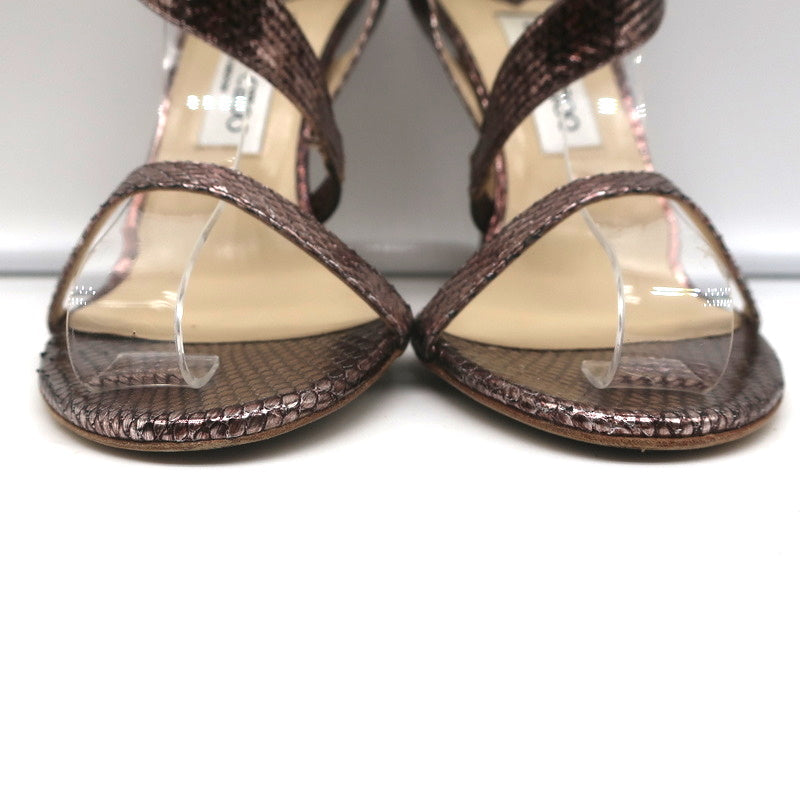 Jimmy Choo Crystal Buckle Sandals Mercury Metallic Watersnake Size 39