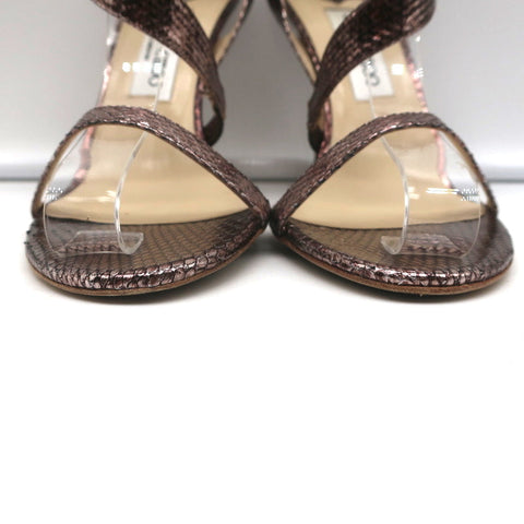 Jimmy Choo Crystal Buckle Sandals Mercury Metallic Watersnake Size 39