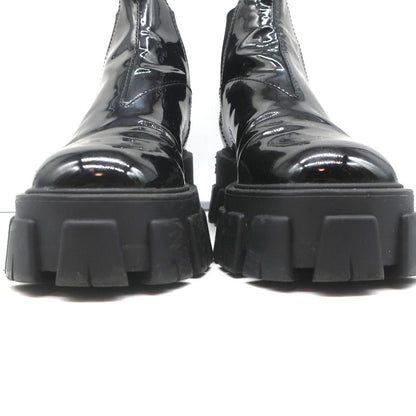 Prada Monolith Chelsea Boots Black Patent Leather Size 36