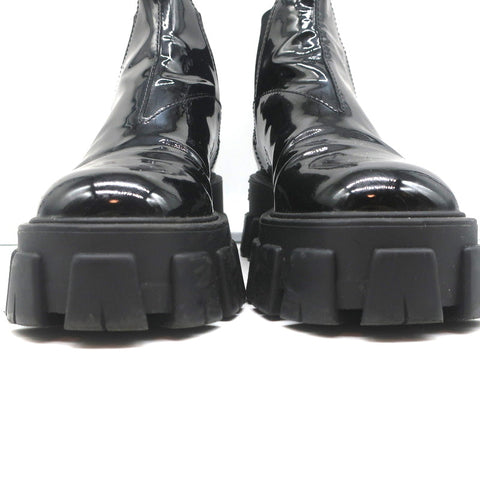 Prada Monolith Chelsea Boots Black Patent Leather Size 36